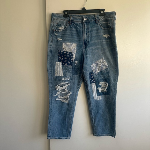 American Eagle Outfitters Blue Patchwork Straight Leg Jeans - Picture 2 of 16